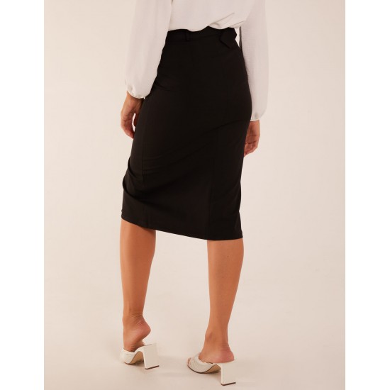 Front Split Midi Utility Skirt