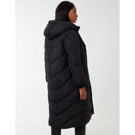 Chevron Midi Quilted Coat