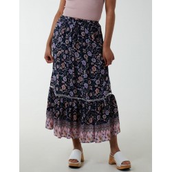 Elasticated Waistband Tiered Midi Skirt