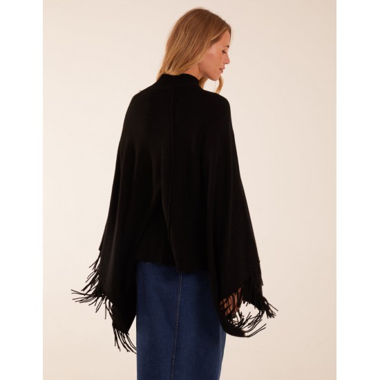 Tassel High Neck Poncho