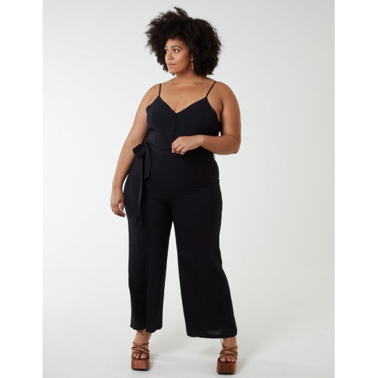 Curve Button Front Strappy Jumpsuit