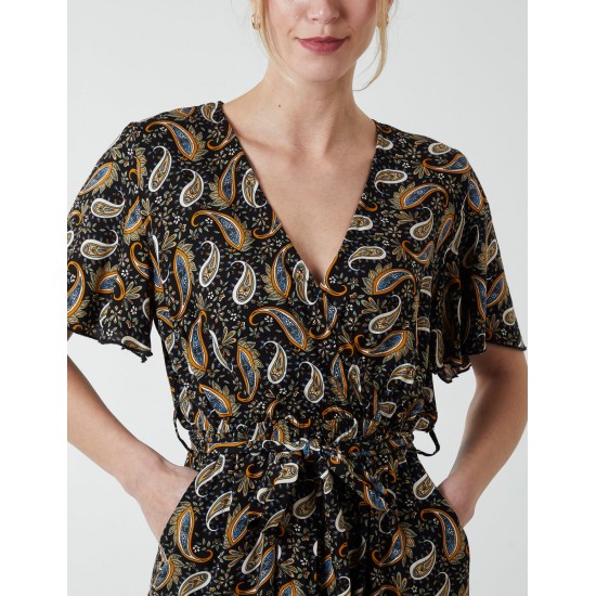 Paisley Floral Tie Waist Jumpsuit