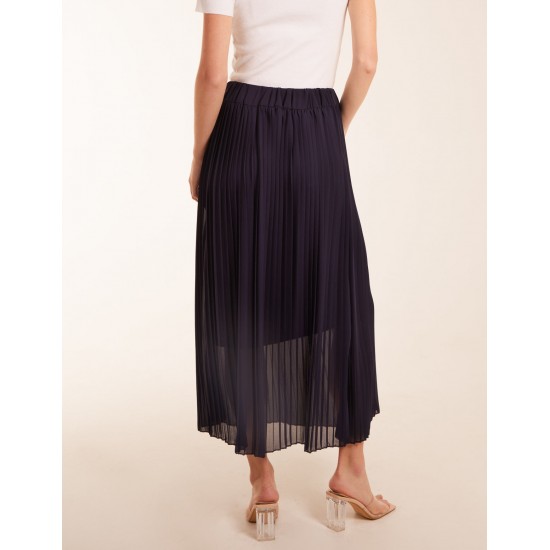 Pleated Deep Waist Band Midi Skirt