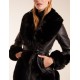 Faux Fur Collar PU Belted Coat